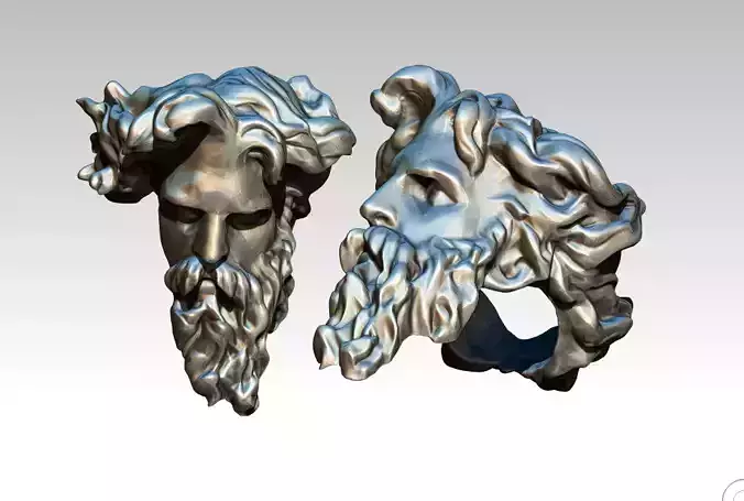 Poseidon Ring Greek God Detailed Realistic HighPoly Face Head