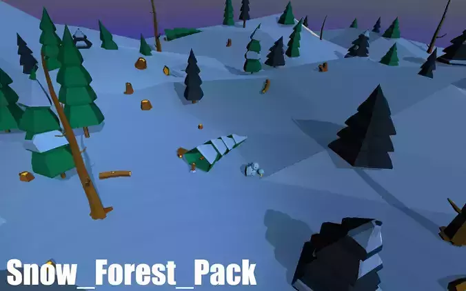 Cartoon Low Poly Snow Forest Pack
