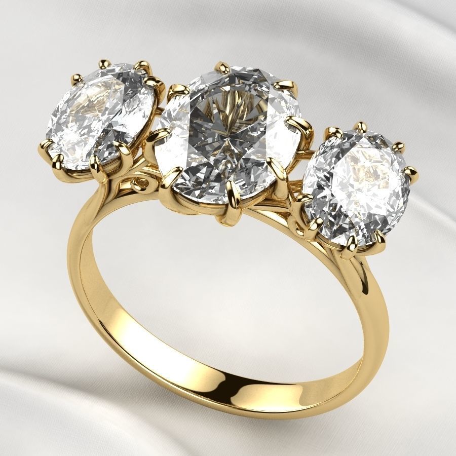 Three Ovals Gold Ring 3D print model_3