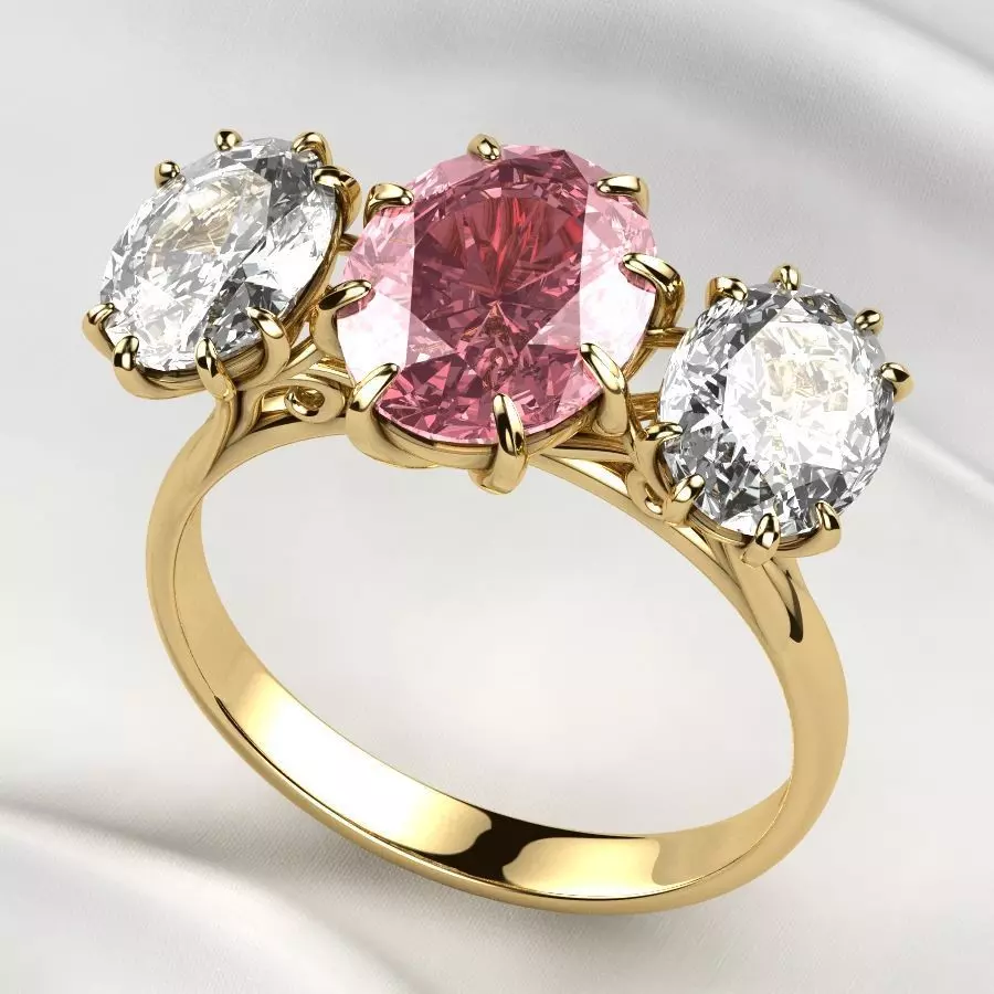 Three Ovals Gold Ring 3D print model_0