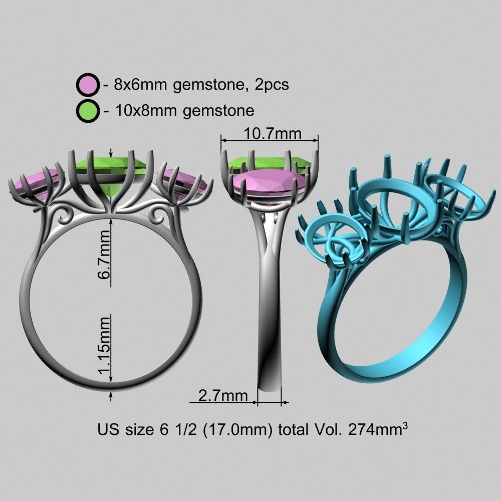 Three Ovals Gold Ring 3D print model_19