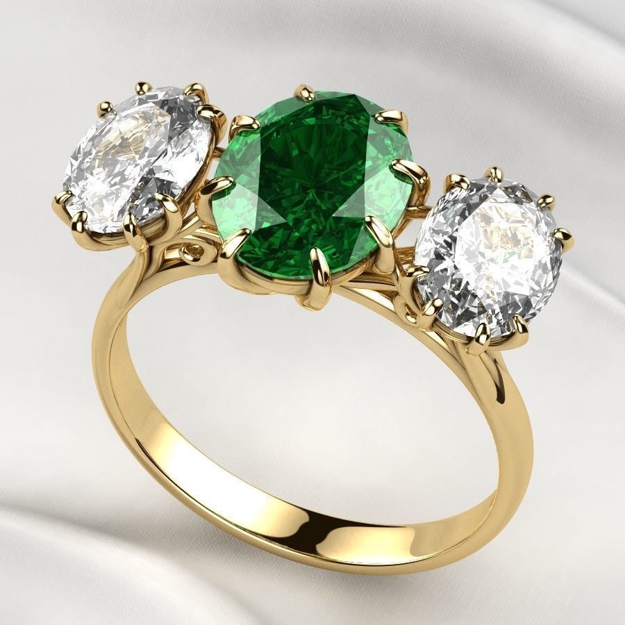 Three Ovals Gold Ring 3D print model_2