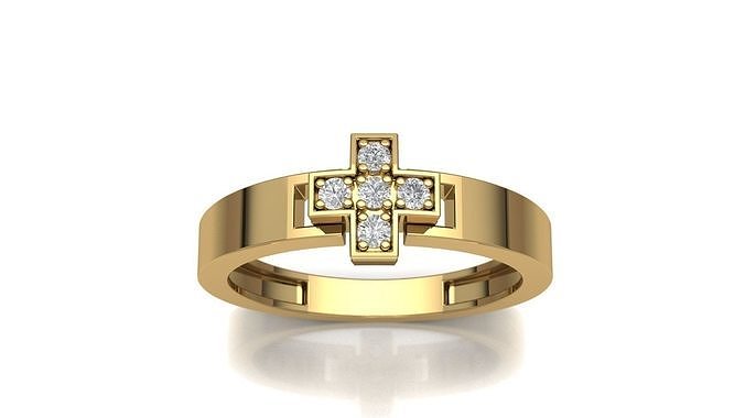 Ring 3D print model 3D cross gold with diamonds 3D print model