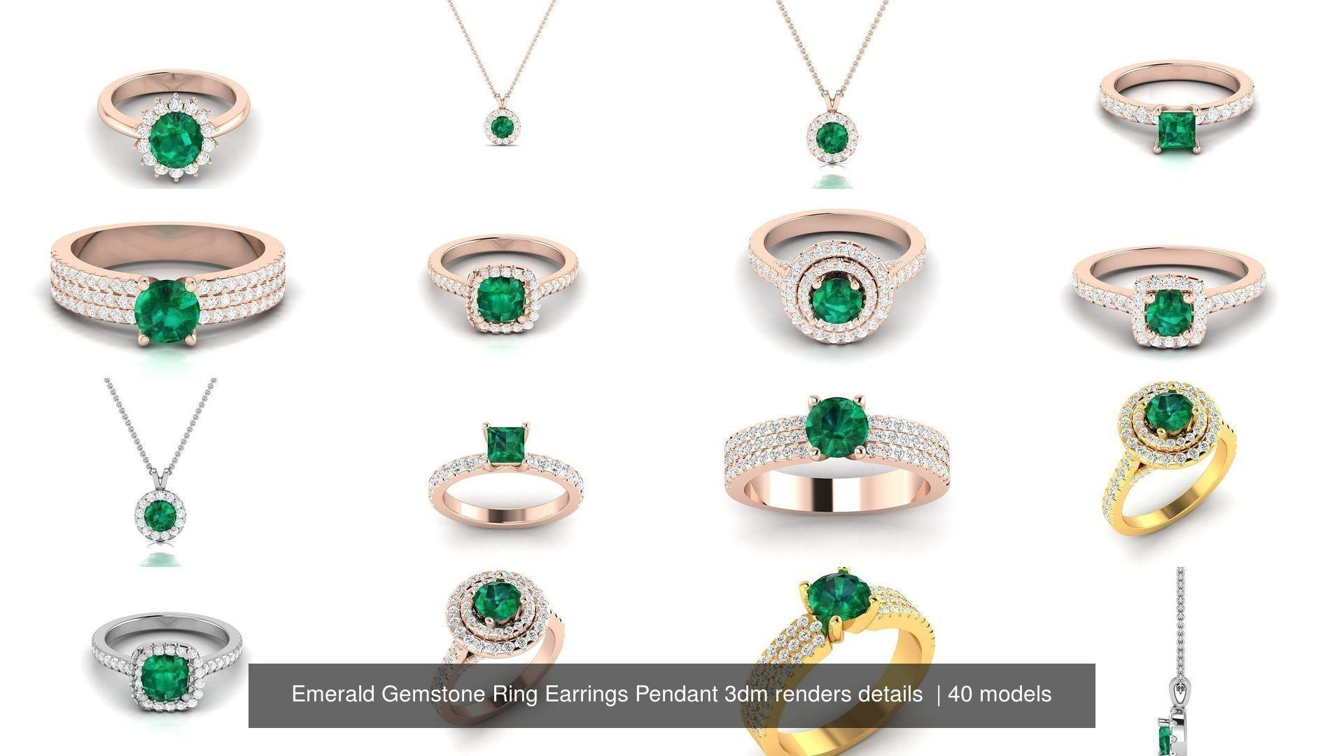 40 Emerald Gemstone Ring Earrings Pendant 3dm renders details  3D Model Collection_6