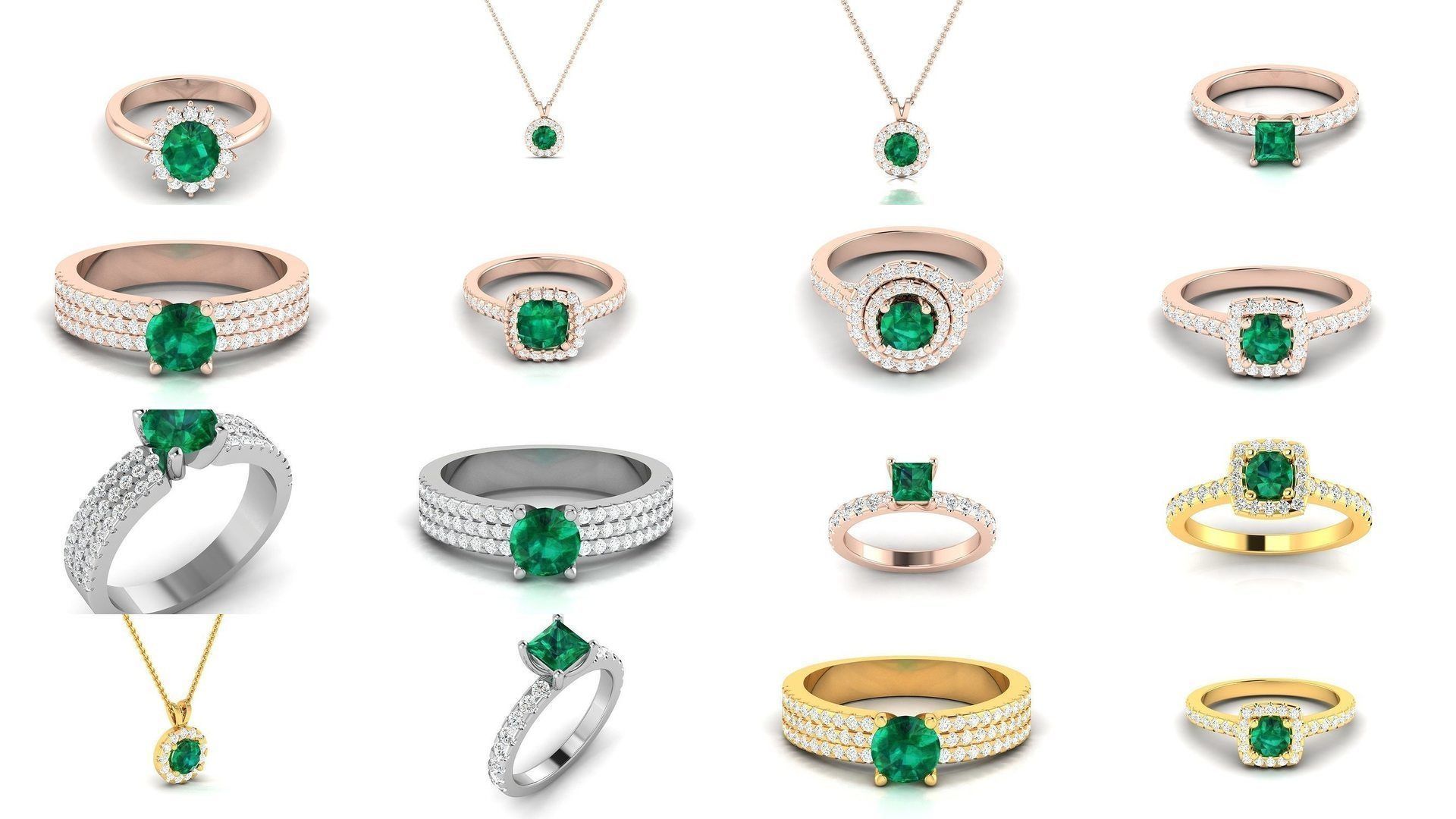 40 Emerald Gemstone Ring Earrings Pendant 3dm renders details  3D Model Collection_5