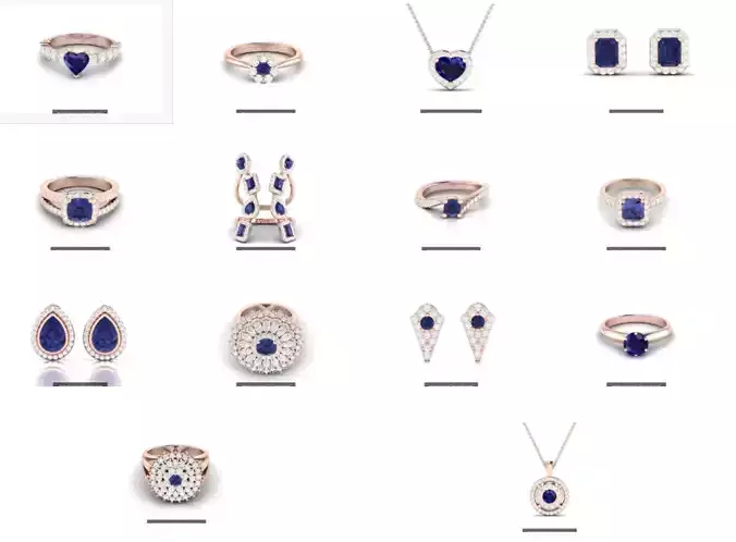 14 Sapphire Gemstone Women heart ring 3dm render detail