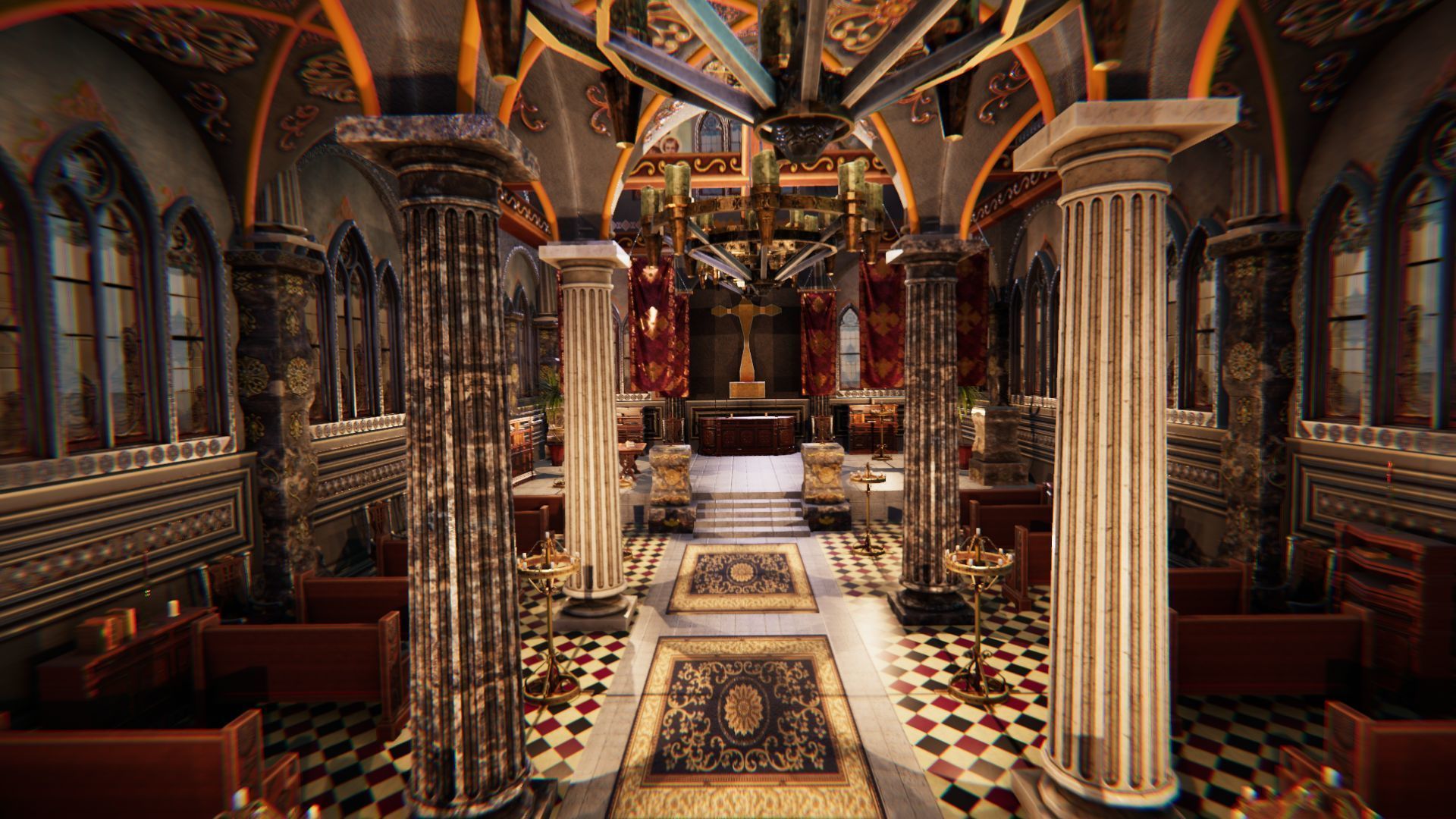 Church 3 interior of Low-poly 3D model_12
