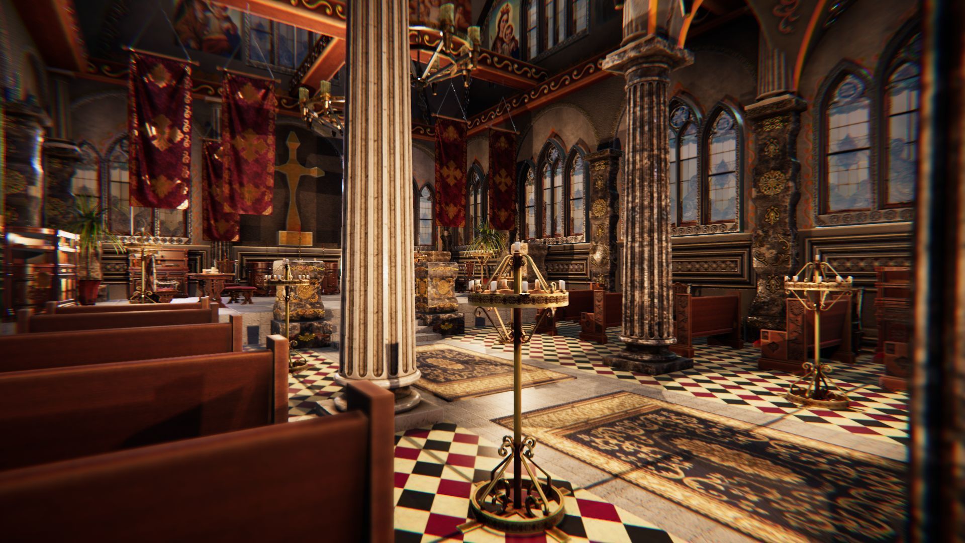 Church 3 interior of Low-poly 3D model_2