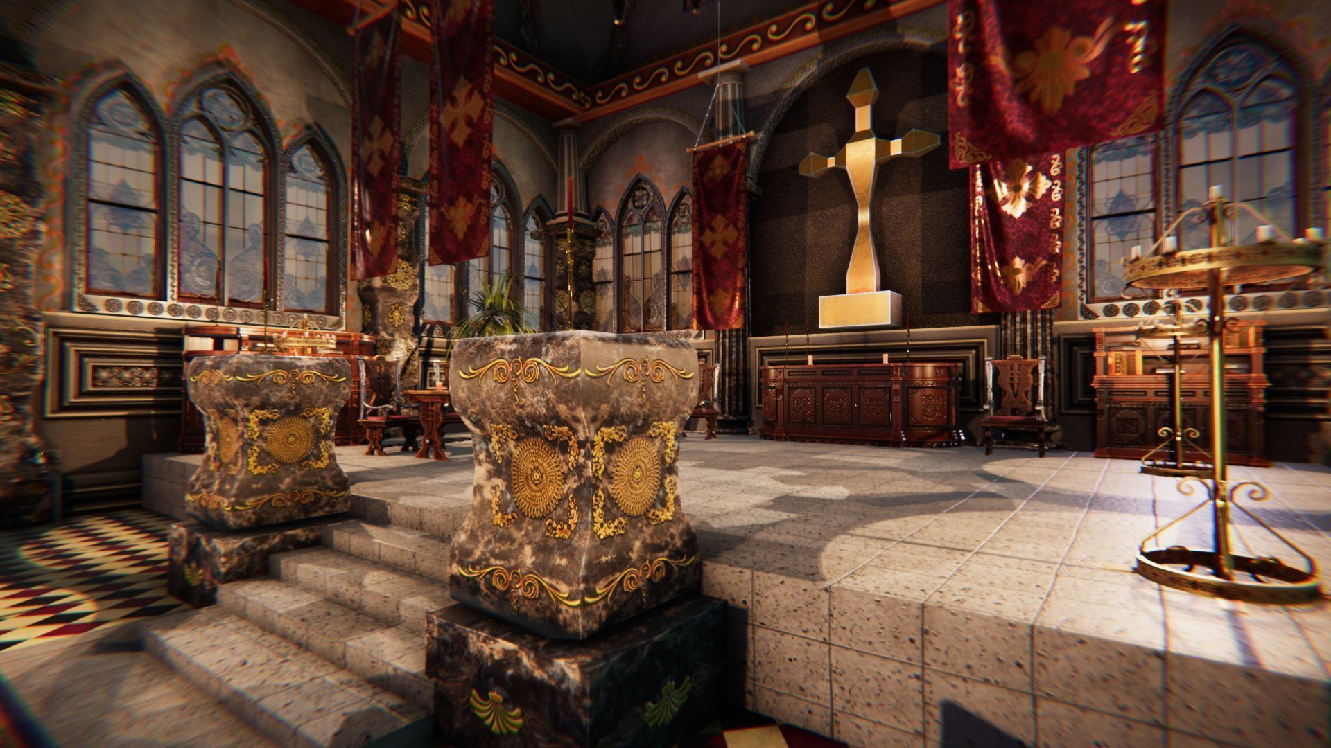 Church 3 interior of Low-poly 3D model_6