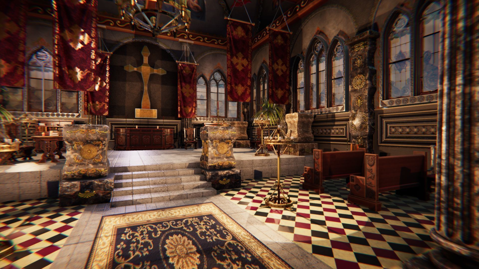 Church 3 interior of Low-poly 3D model_4
