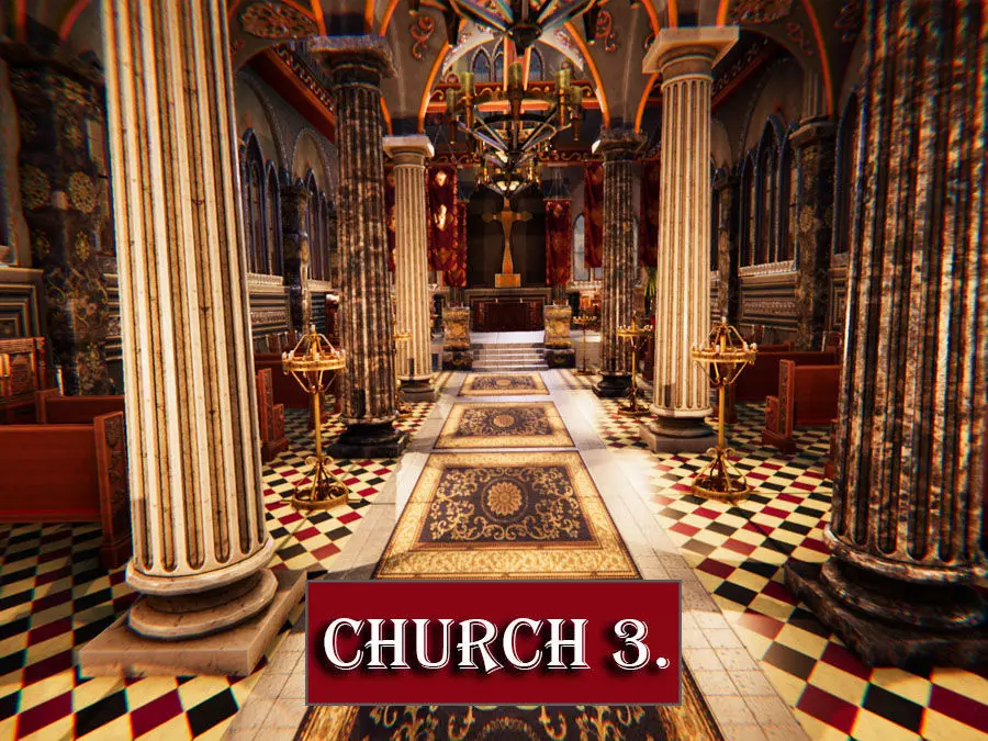Church 3 interior of Low-poly 3D model_0