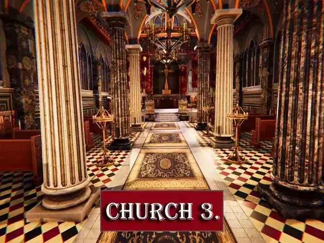Church 3 interior of Low-poly 3D model