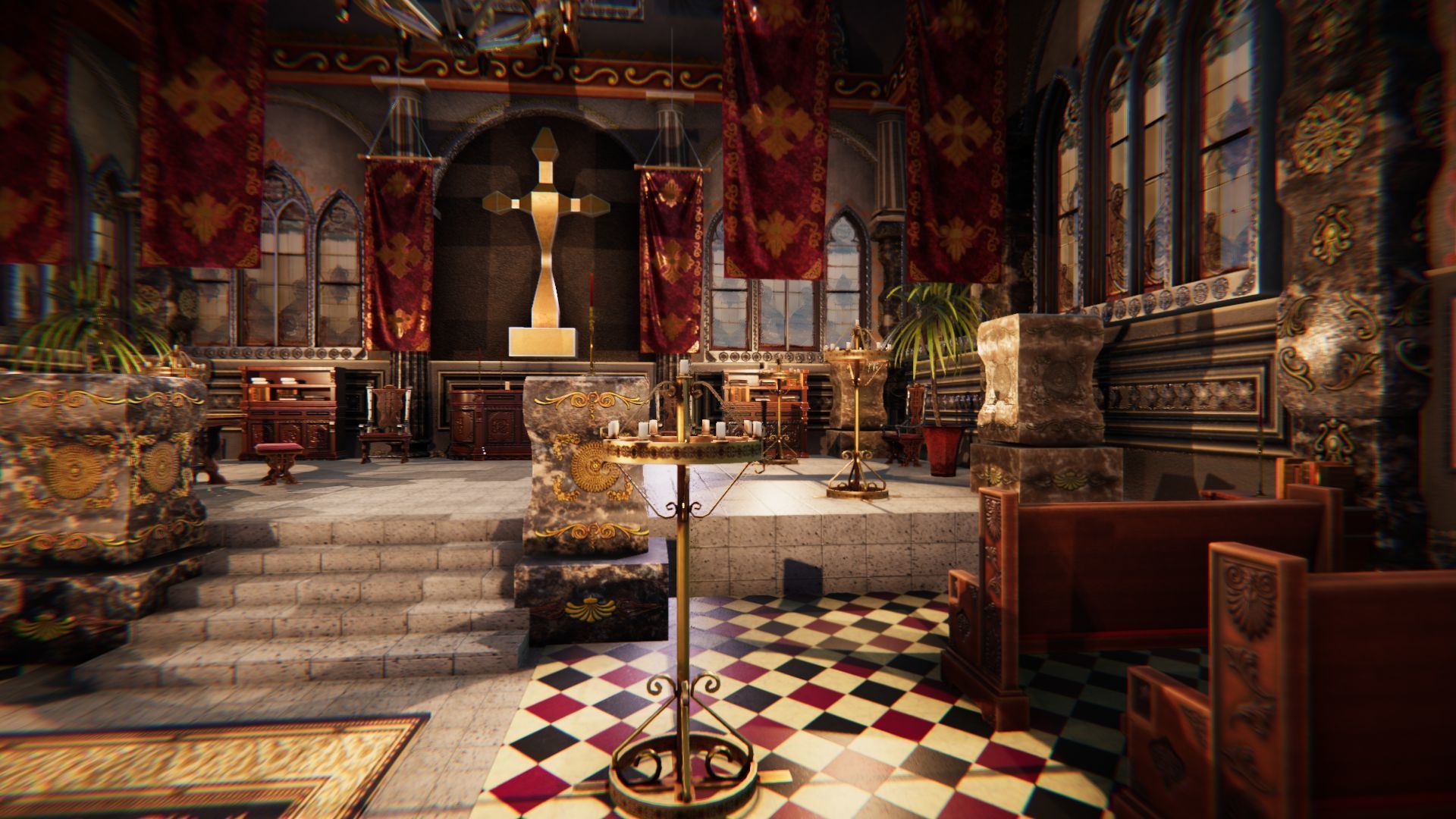 Church 3 interior of Low-poly 3D model_5