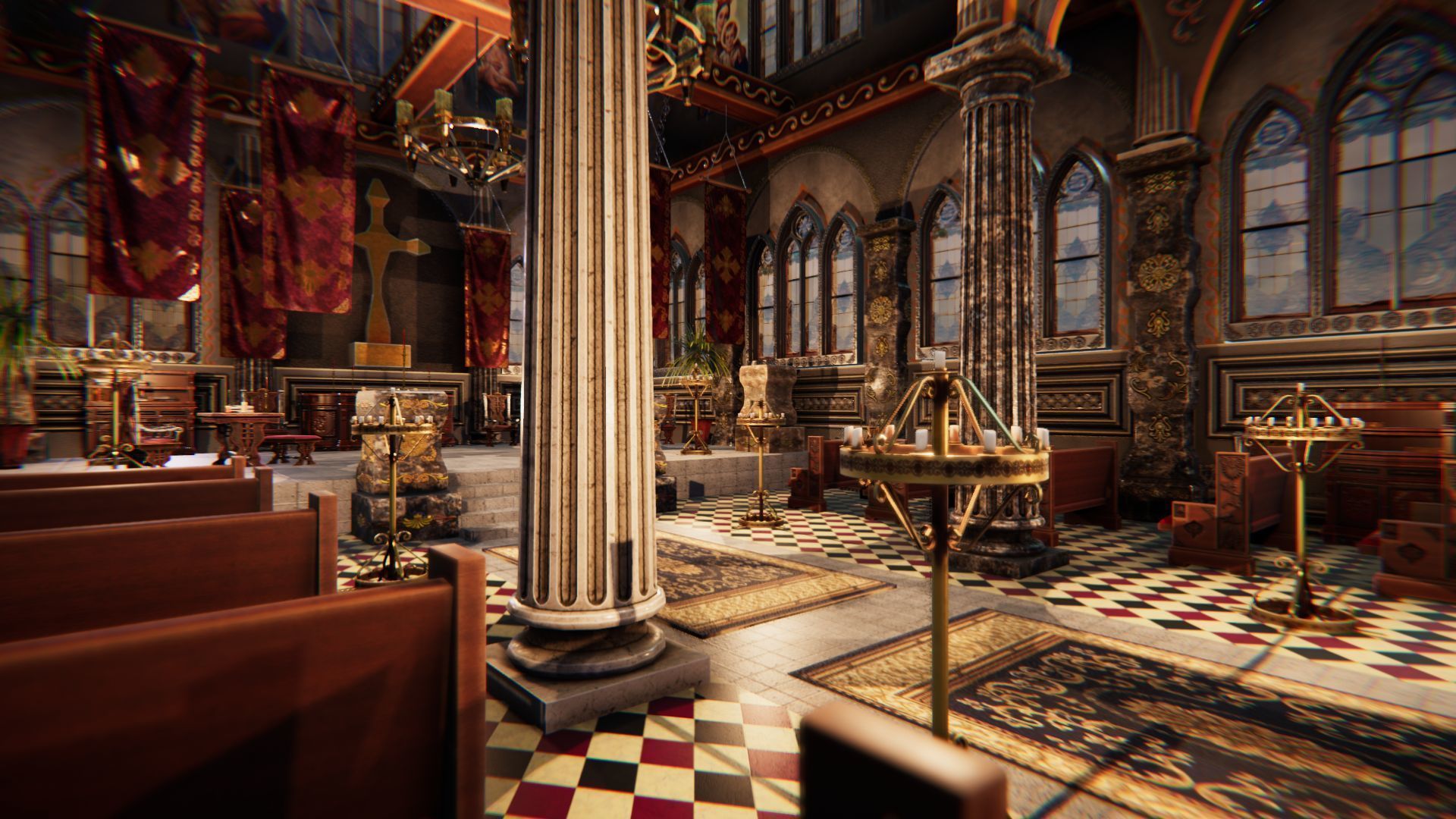Church 3 interior of Low-poly 3D model_3