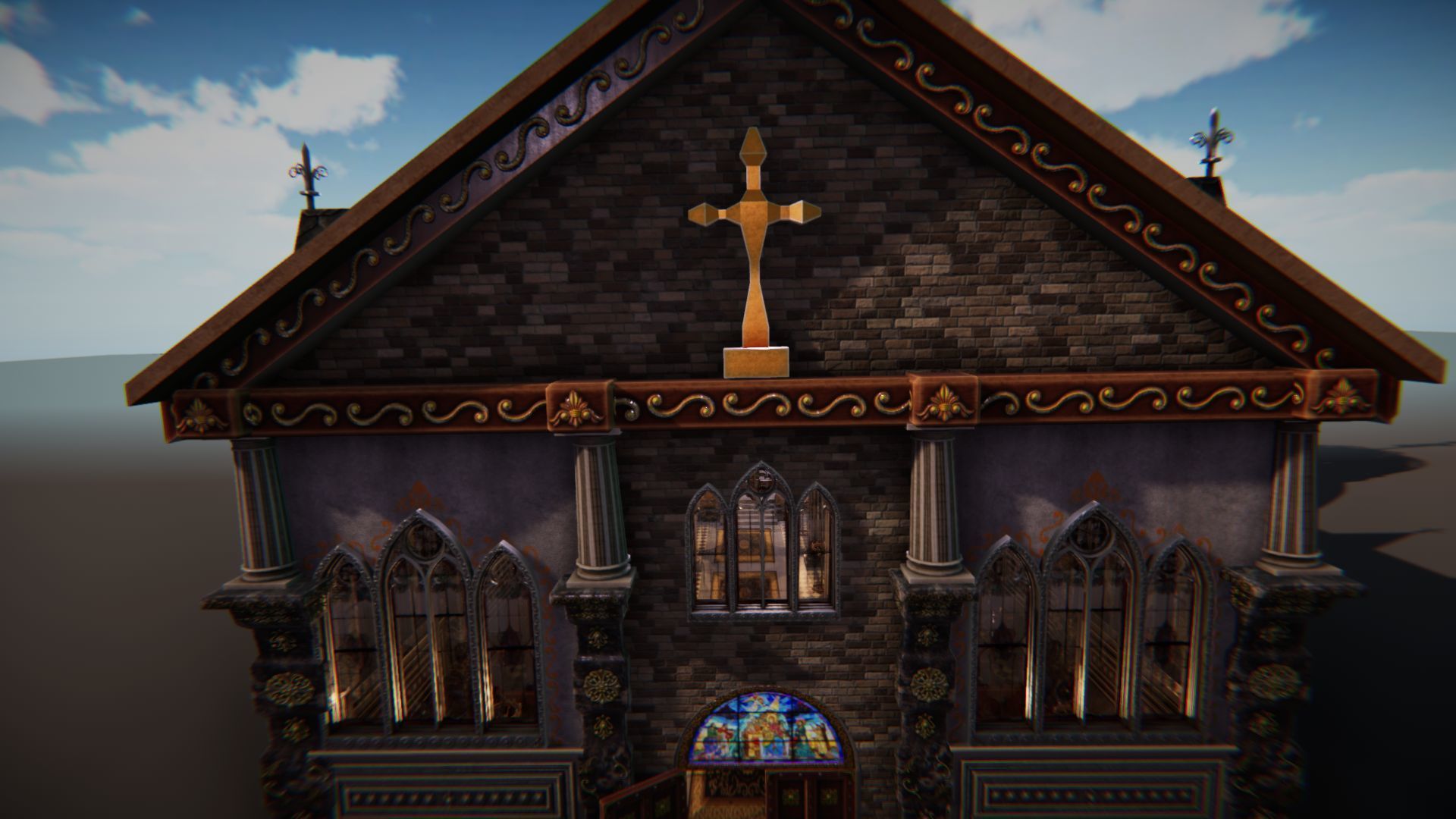 Church 3 interior of Low-poly 3D model_14