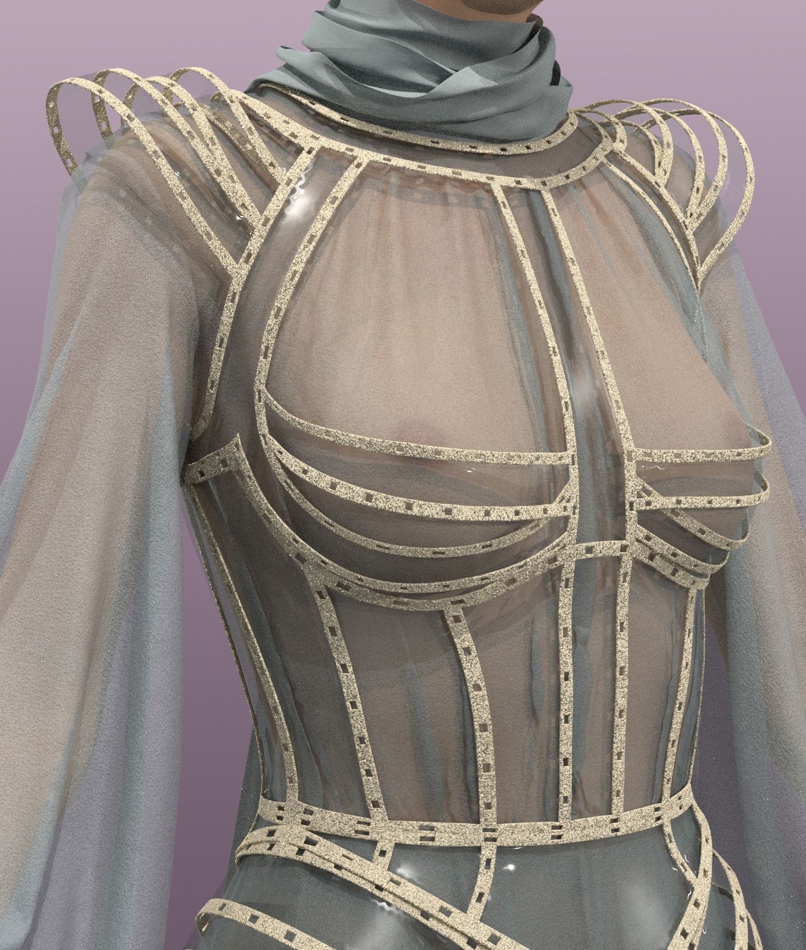 Dress wih corset 3D model_4