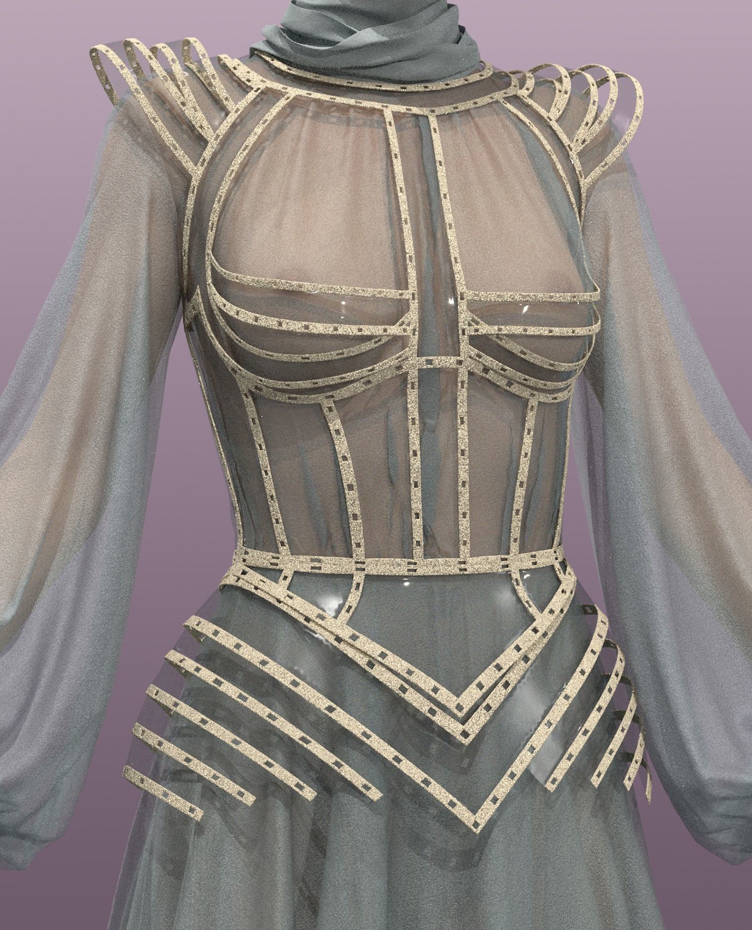 Dress wih corset 3D model_5
