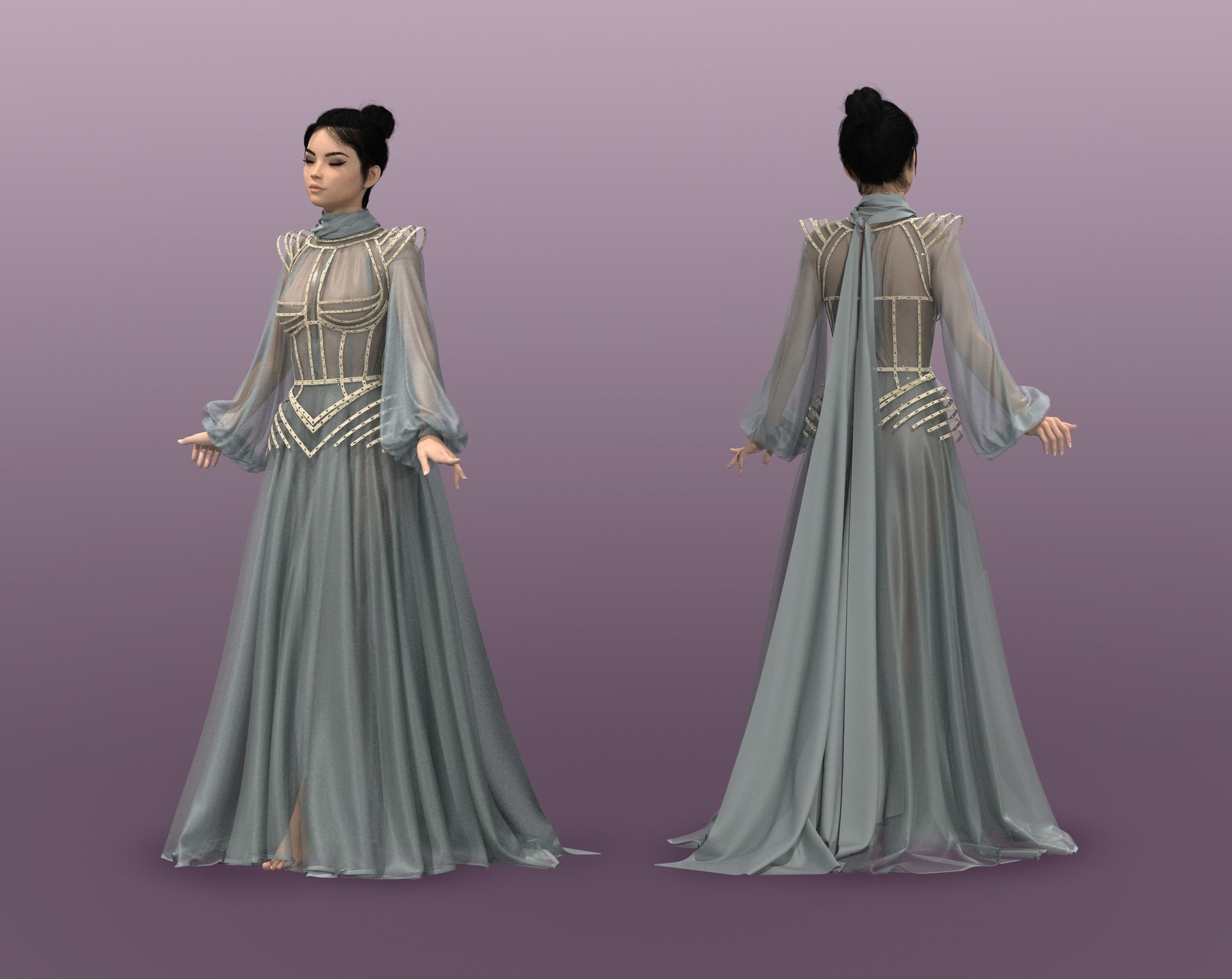 Dress wih corset 3D model_3