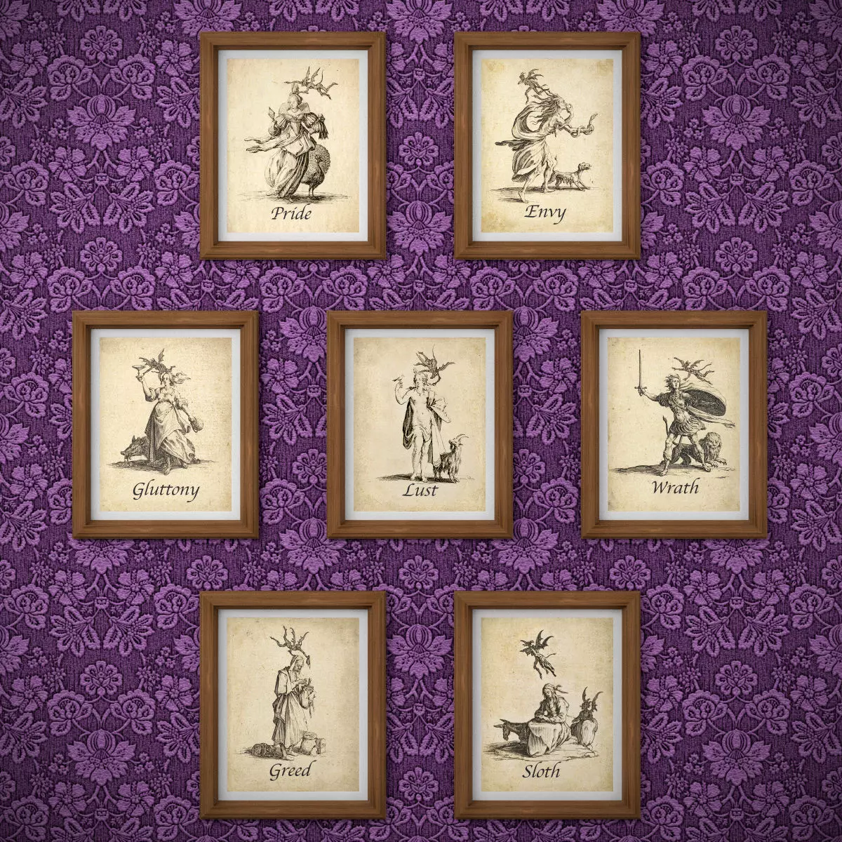 Seven Deadly Sins Wall Art - mystical antique pictures Low-poly 3D model