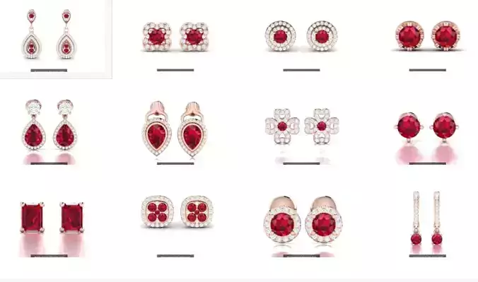 12 Ruby  Women earrings 3dm render detail 