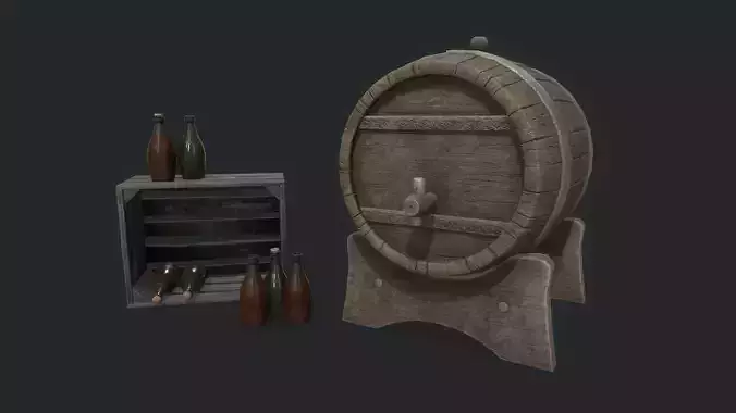 Barrel with the bottles - game assets