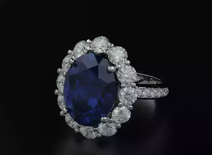 Ring with diamonds and oval stone 564 3D print model
