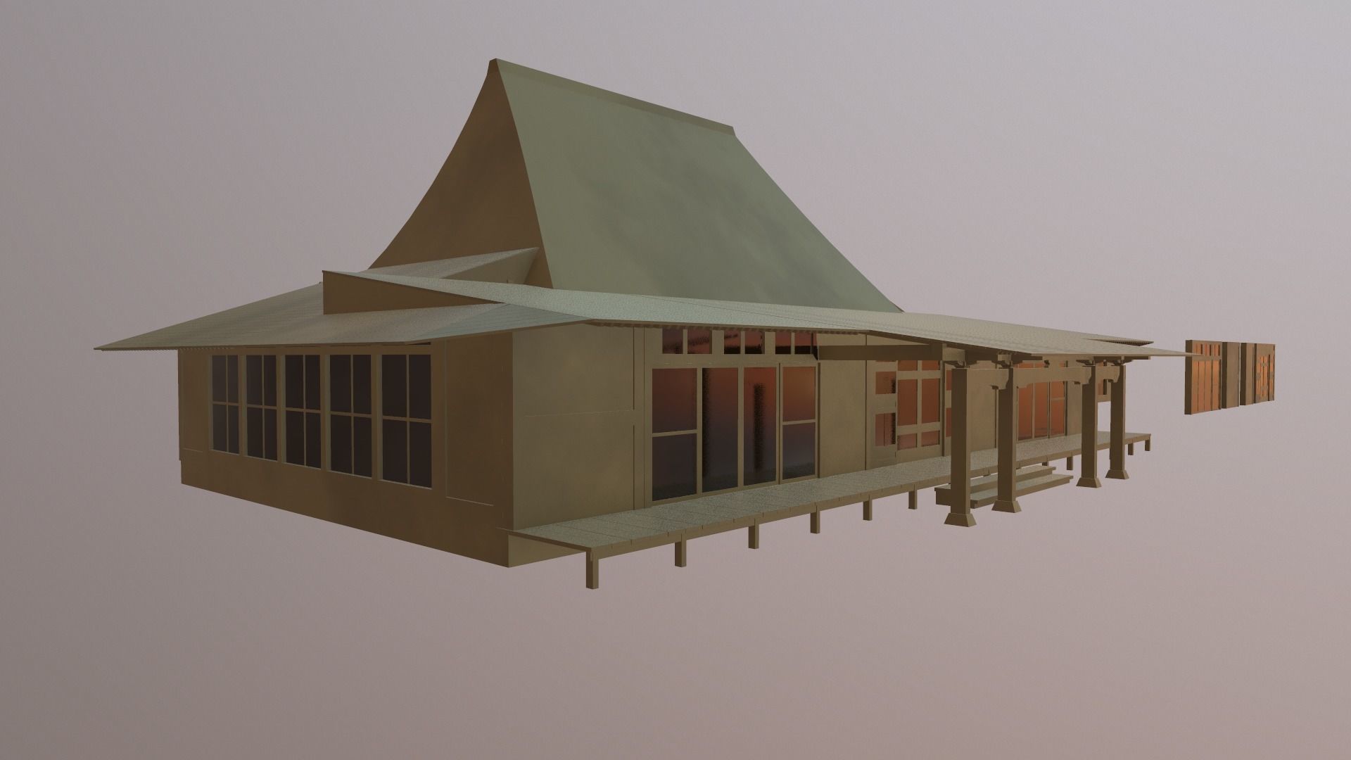 Japanese Temple Low-poly 3D model_3
