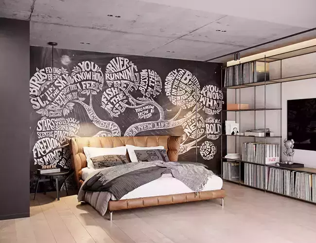 Bedroom Industrial Interior Scene 3D model