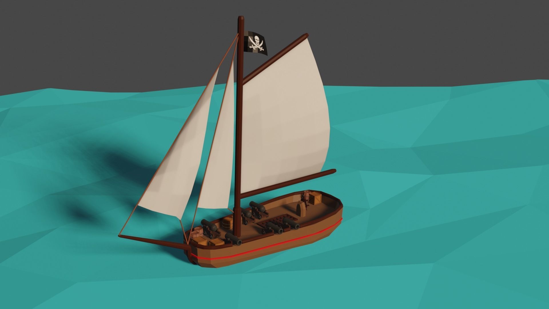 Pirate Ship Low-poly 3D model_2