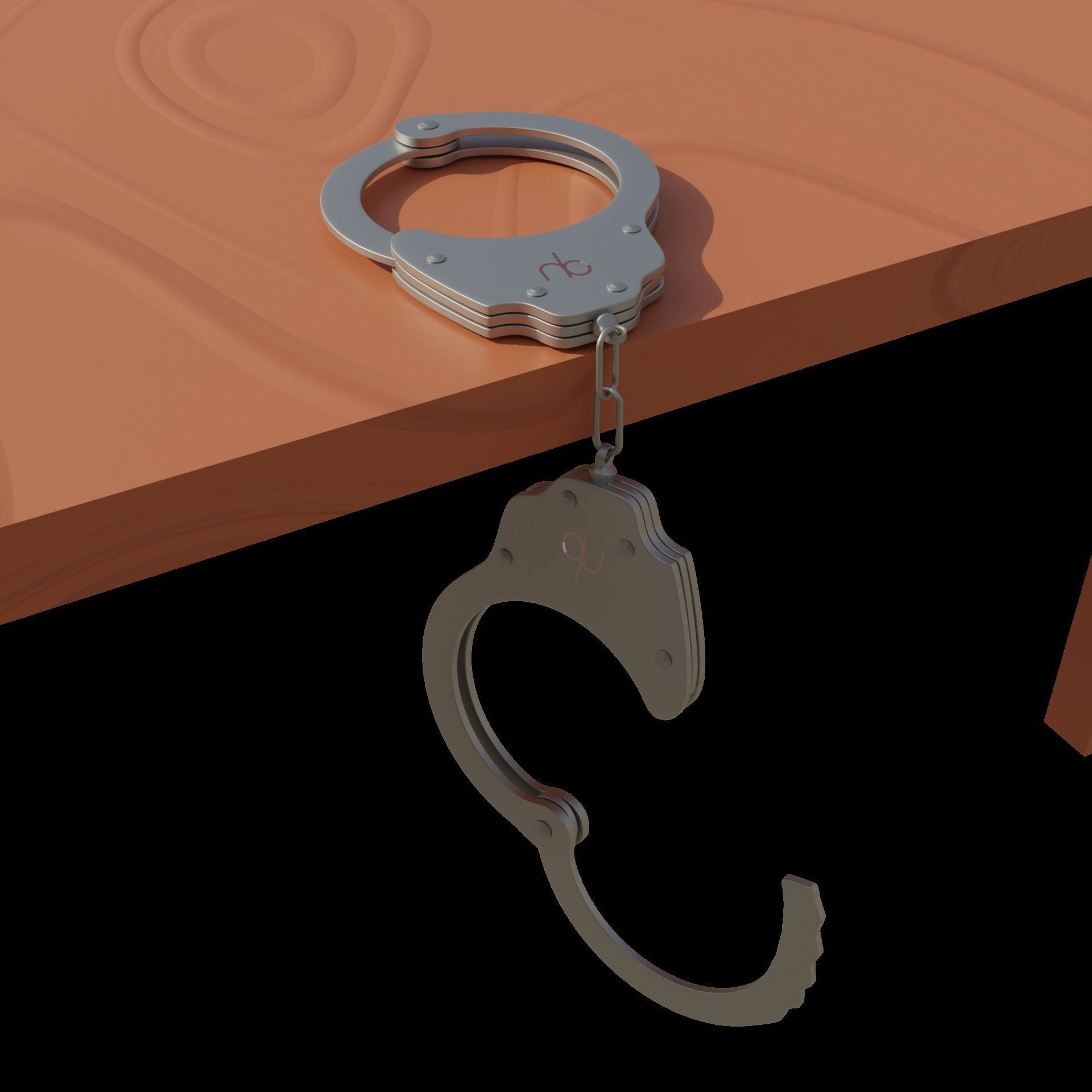 Steel Hand Cuffs Low-poly 3D model_5