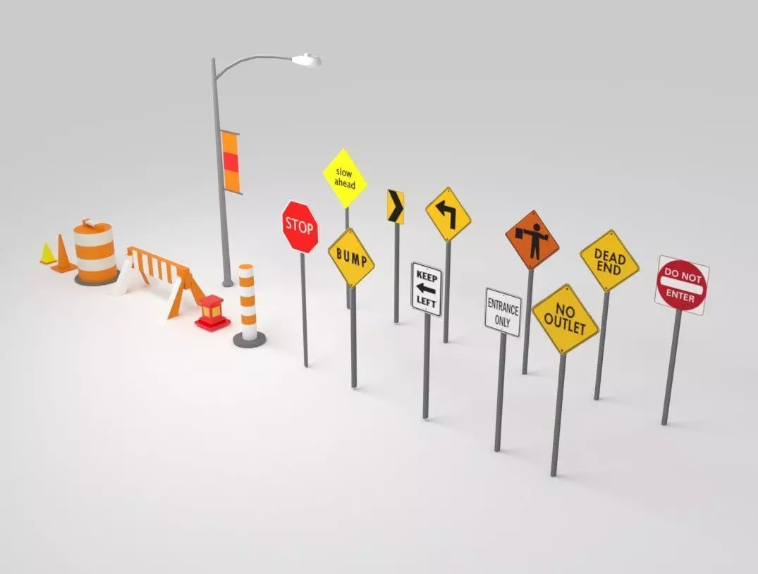 Traffic Sign Boards Low-poly 3D model_0