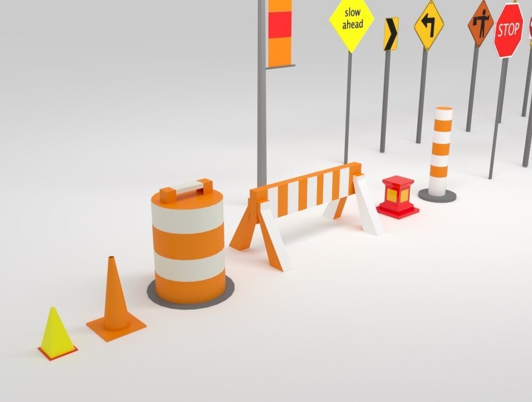 Traffic Sign Boards Low-poly 3D model_5