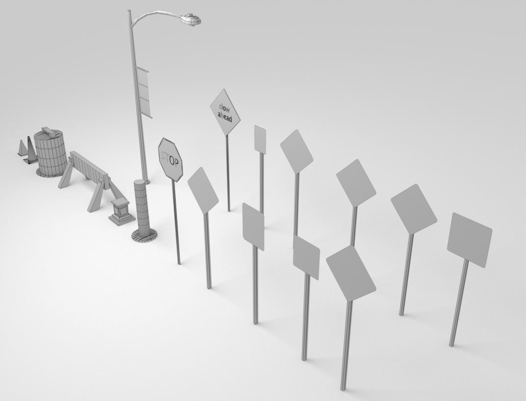 Traffic Sign Boards Low-poly 3D model_8