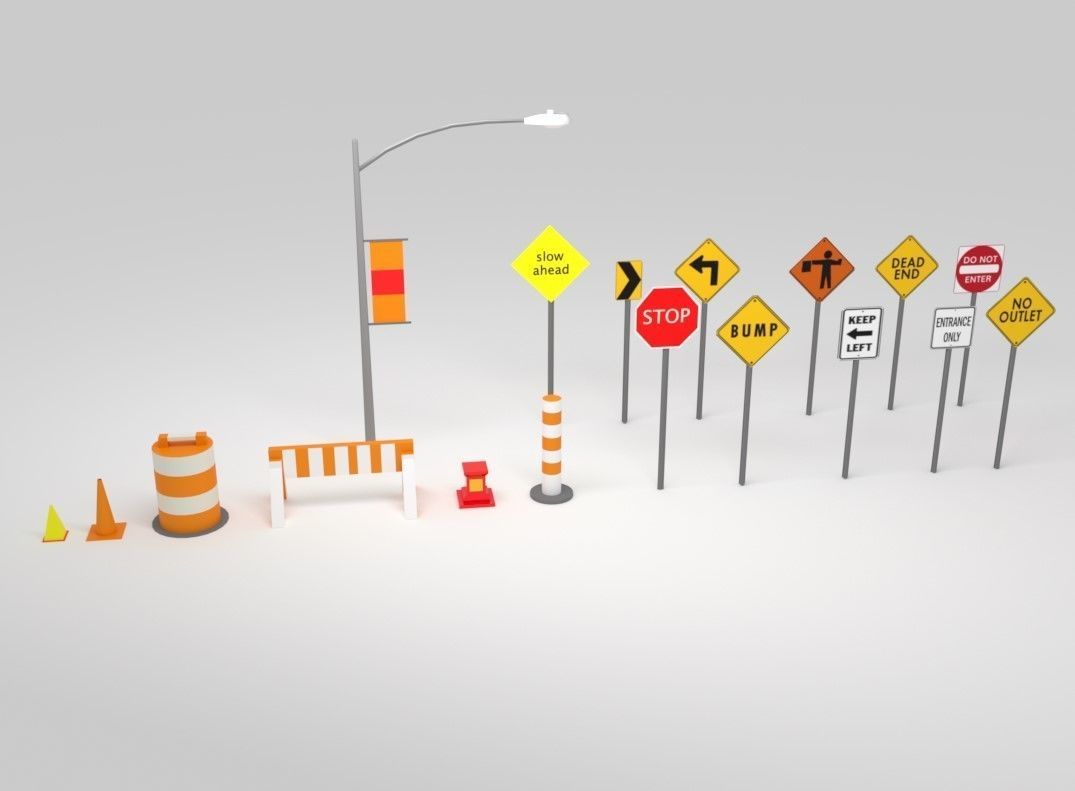 Traffic Sign Boards Low-poly 3D model_2