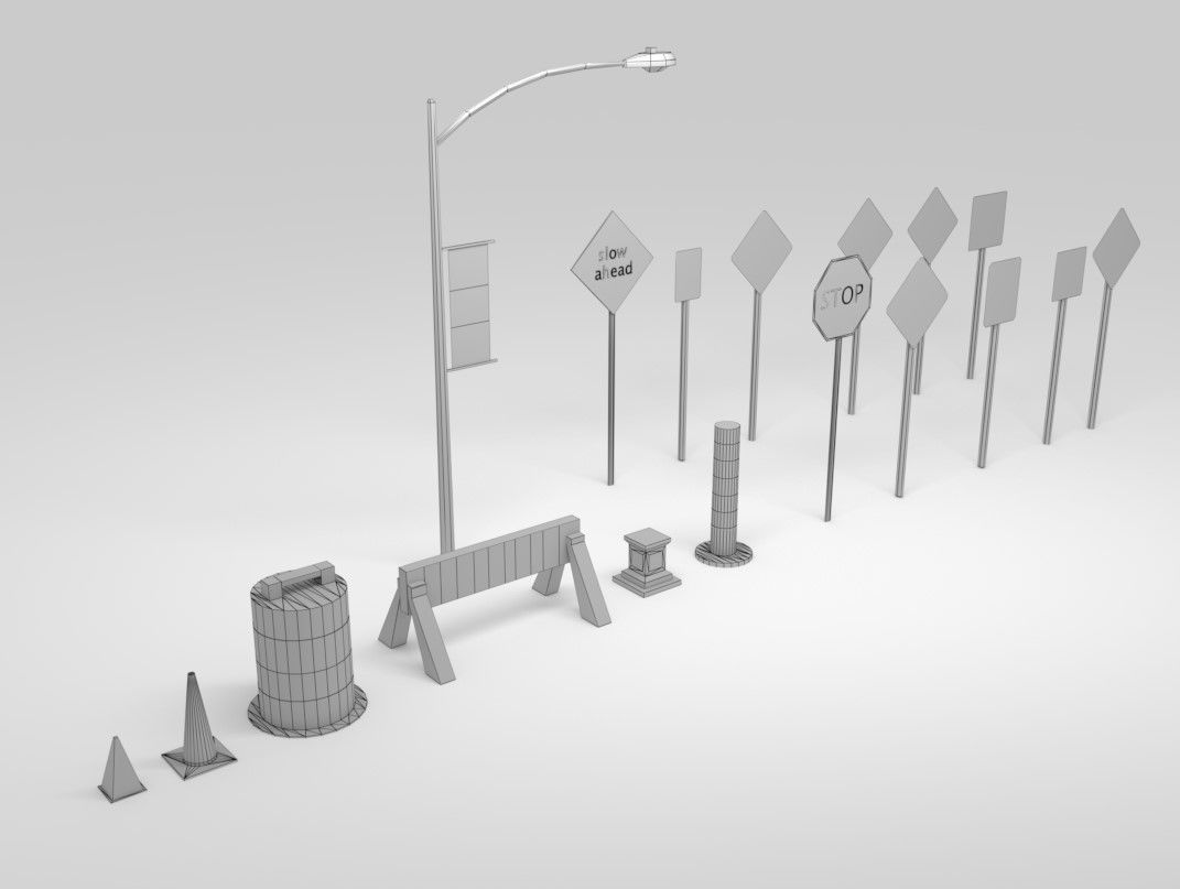Traffic Sign Boards Low-poly 3D model_7