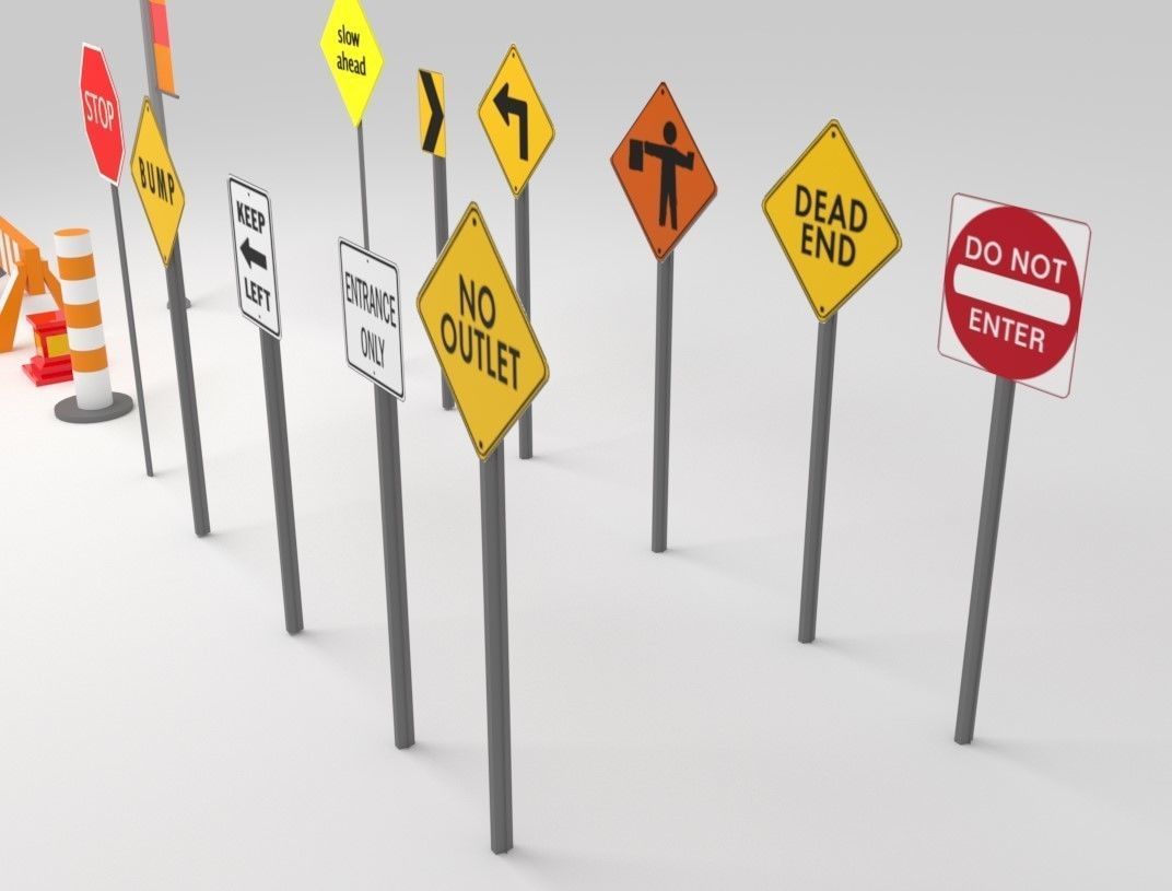 Traffic Sign Boards Low-poly 3D model_4