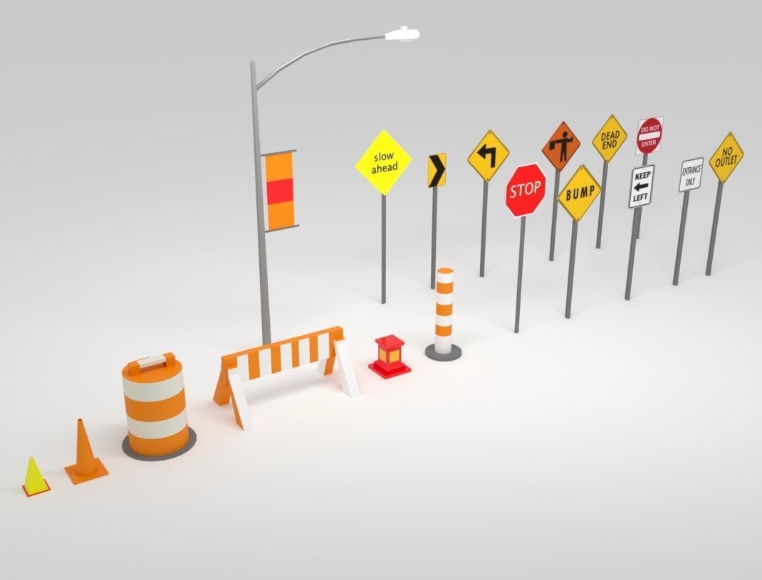 Traffic Sign Boards Low-poly 3D model_1