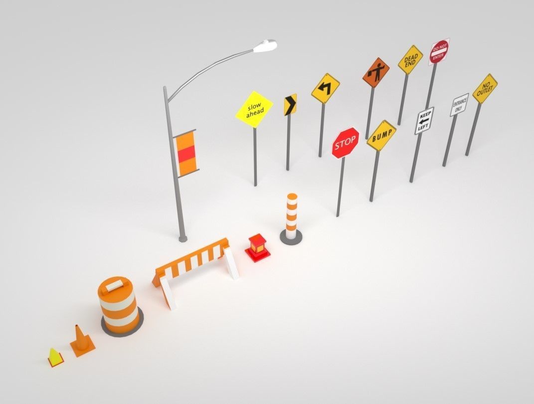 Traffic Sign Boards Low-poly 3D model_3