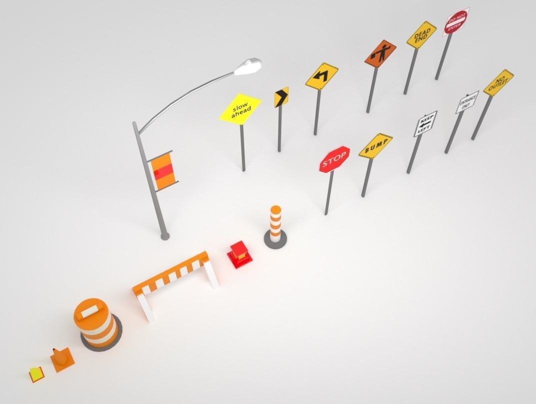 Traffic Sign Boards Low-poly 3D model_6