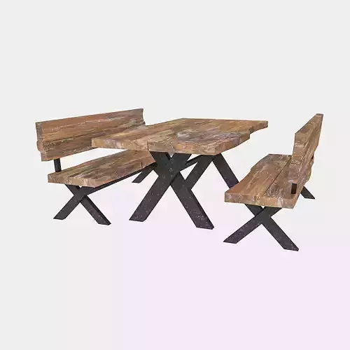 natural wood table chair Low-poly 3D model