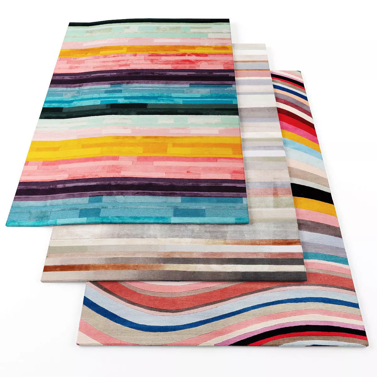 Rugs-956 three colorful striped rugs Low-poly 3D model_0
