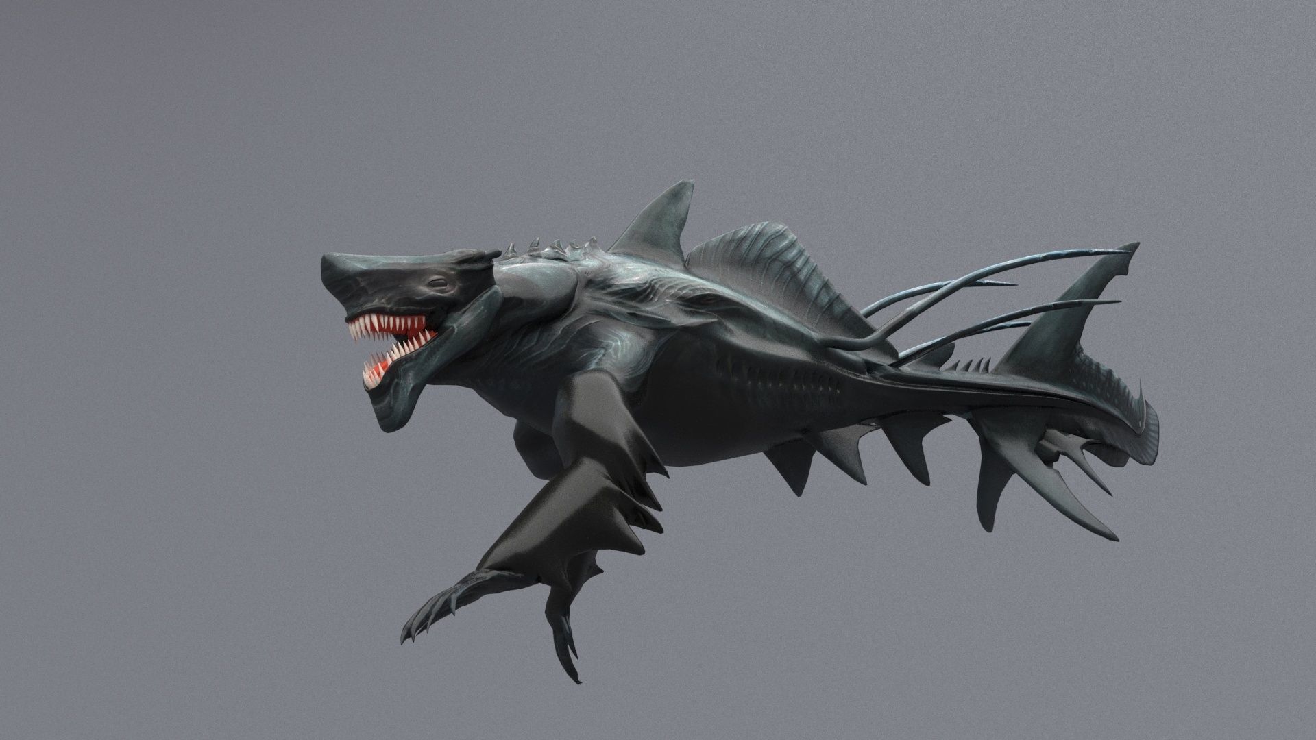 Sea monster leviathan Low-poly 3D model_4