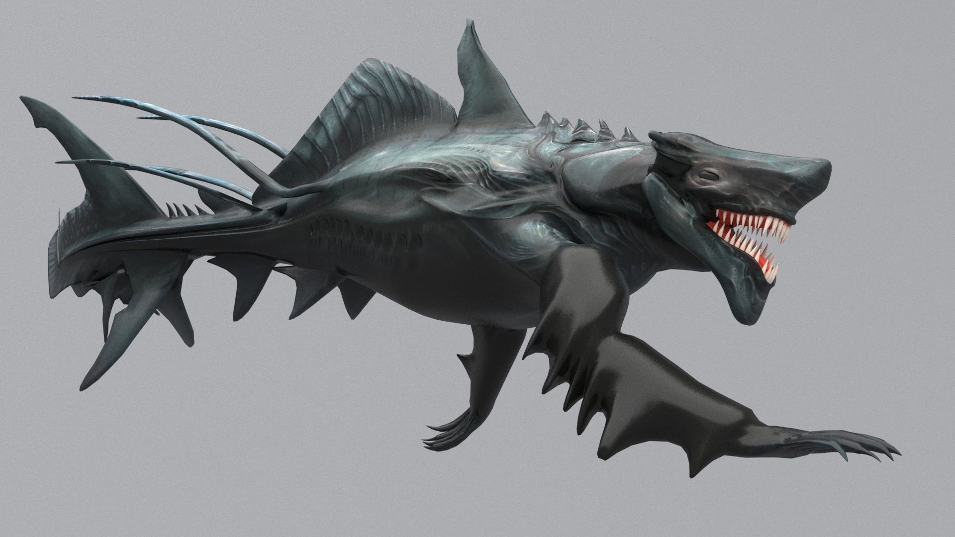 Sea monster leviathan Low-poly 3D model_6