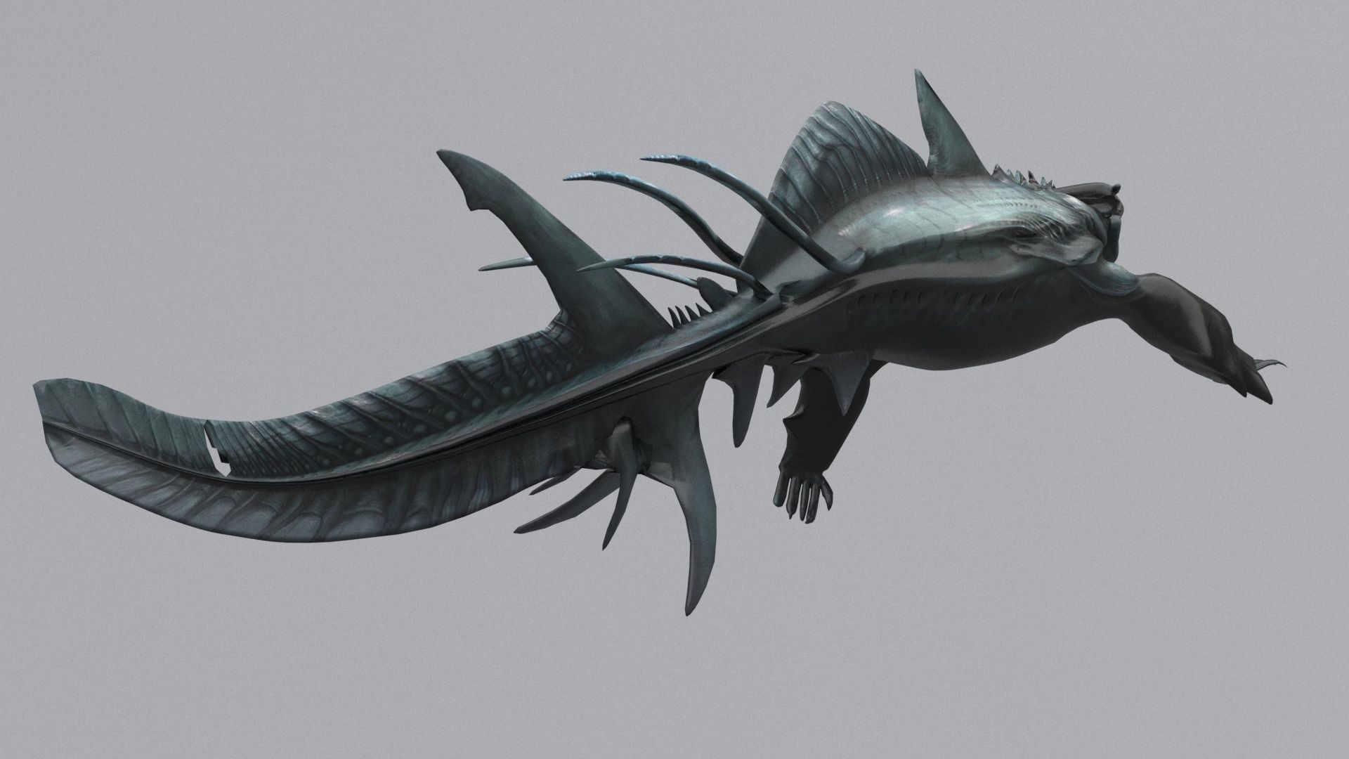 Sea monster leviathan Low-poly 3D model_7