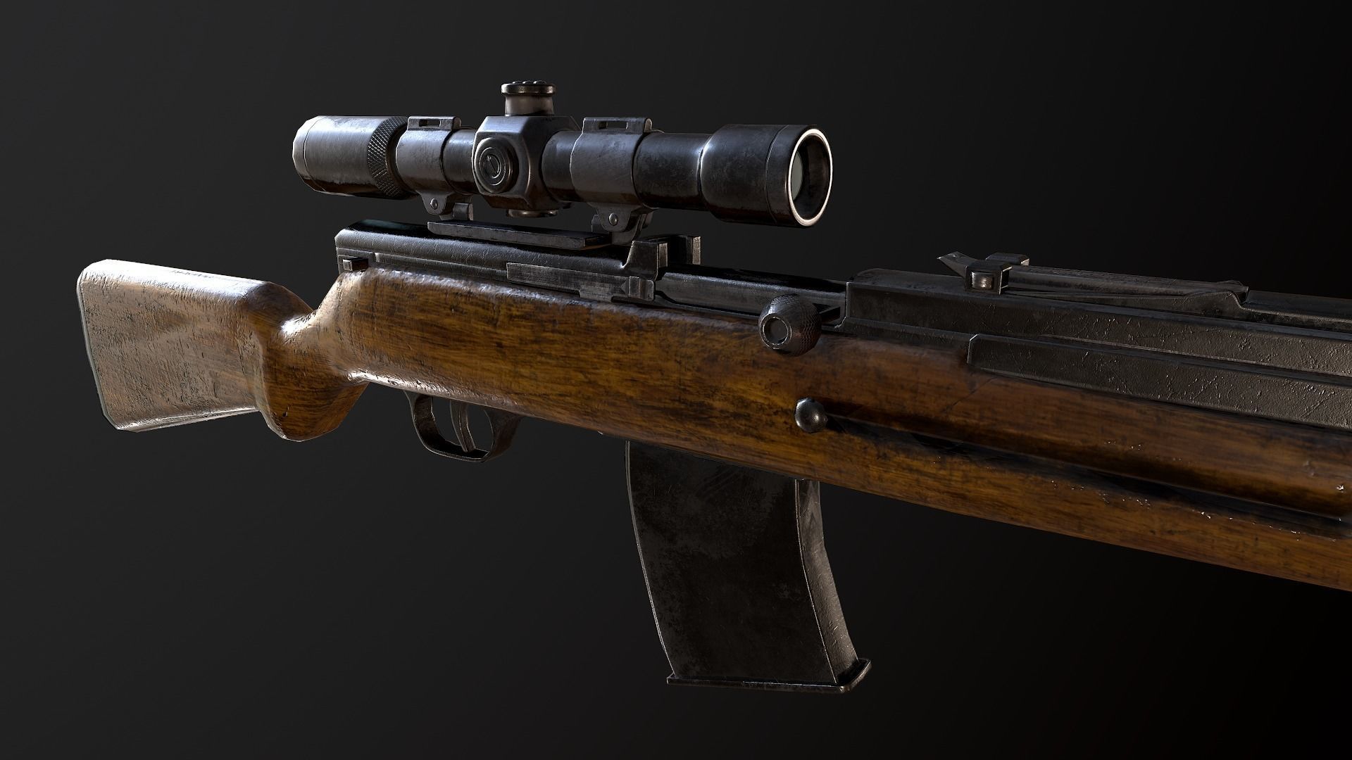 AVS-36 USSR SOVIET WW2 RIFLE WTH SCOPE PBR Low-poly 3D model_4