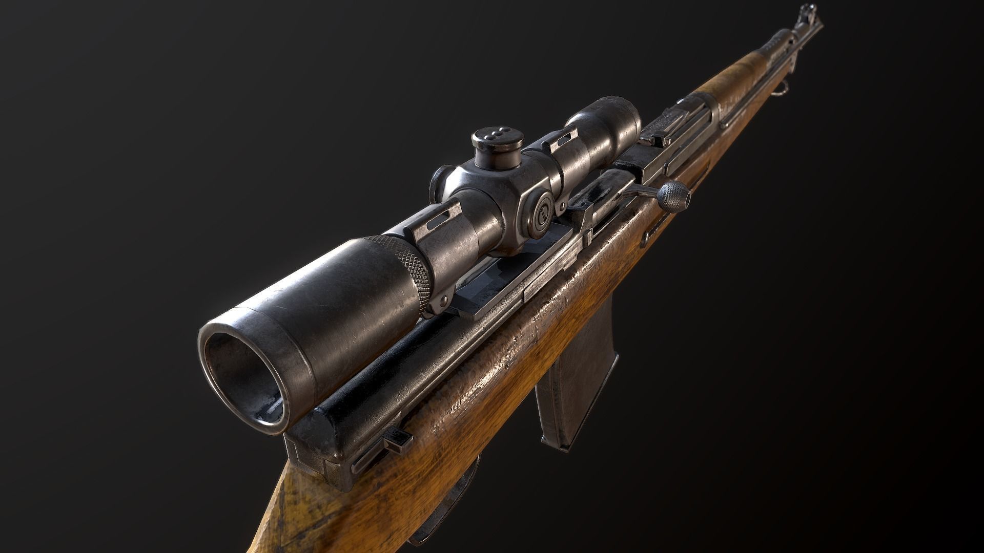 AVS-36 USSR SOVIET WW2 RIFLE WTH SCOPE PBR Low-poly 3D model_12