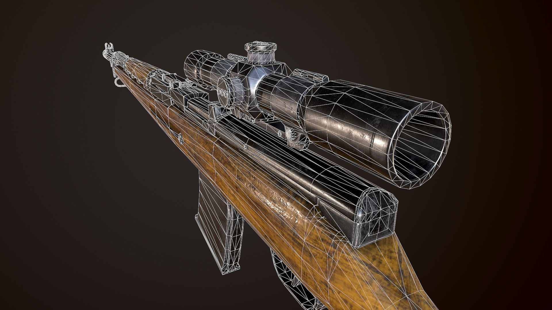 AVS-36 USSR SOVIET WW2 RIFLE WTH SCOPE PBR Low-poly 3D model_10