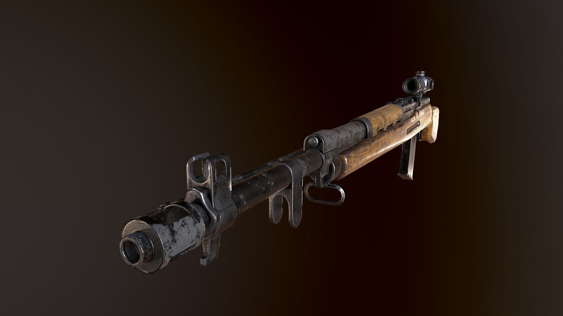 AVS-36 USSR SOVIET WW2 RIFLE WTH SCOPE PBR Low-poly 3D model_6