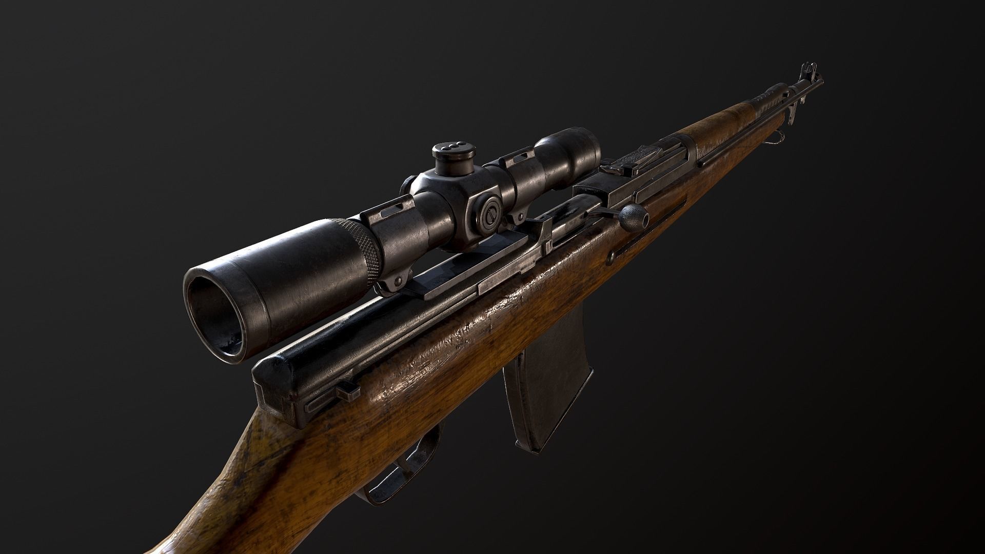 AVS-36 USSR SOVIET WW2 RIFLE WTH SCOPE PBR Low-poly 3D model_2