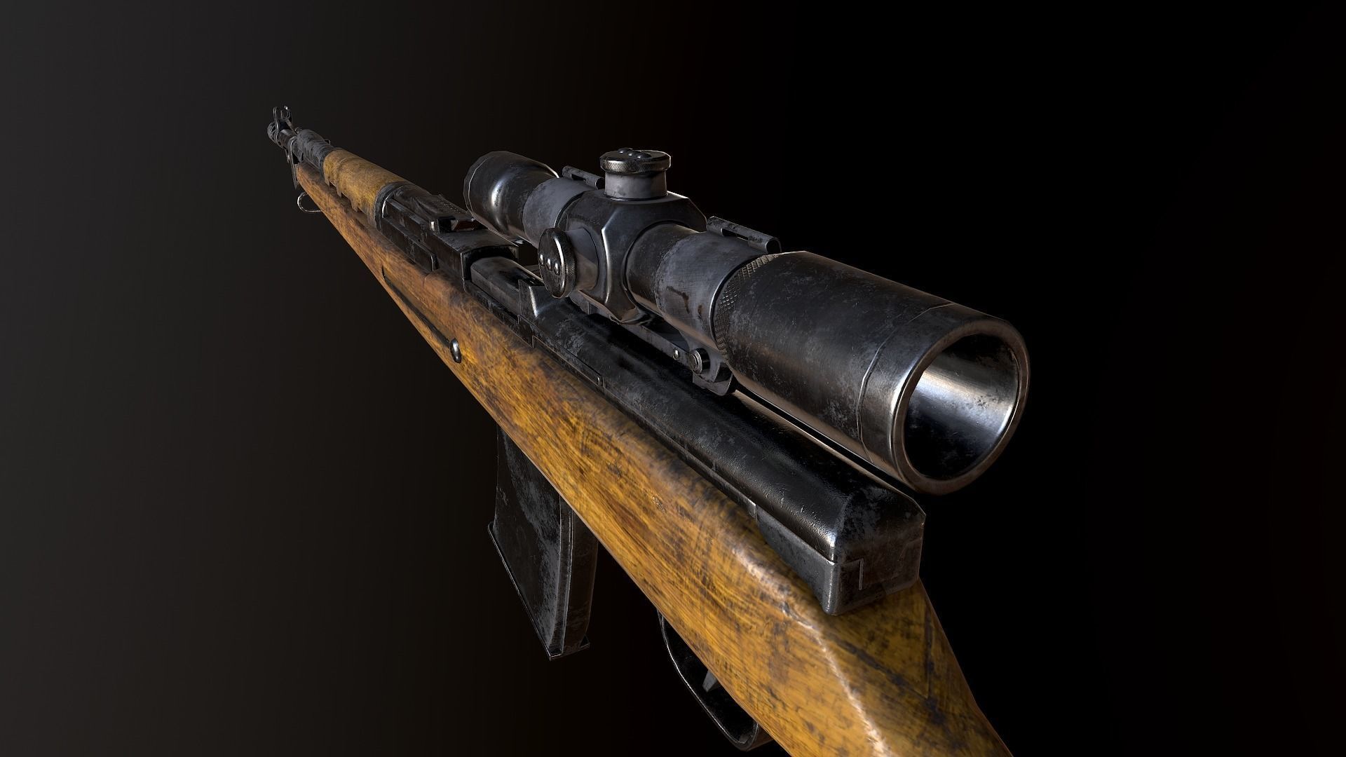 AVS-36 USSR SOVIET WW2 RIFLE WTH SCOPE PBR Low-poly 3D model_1